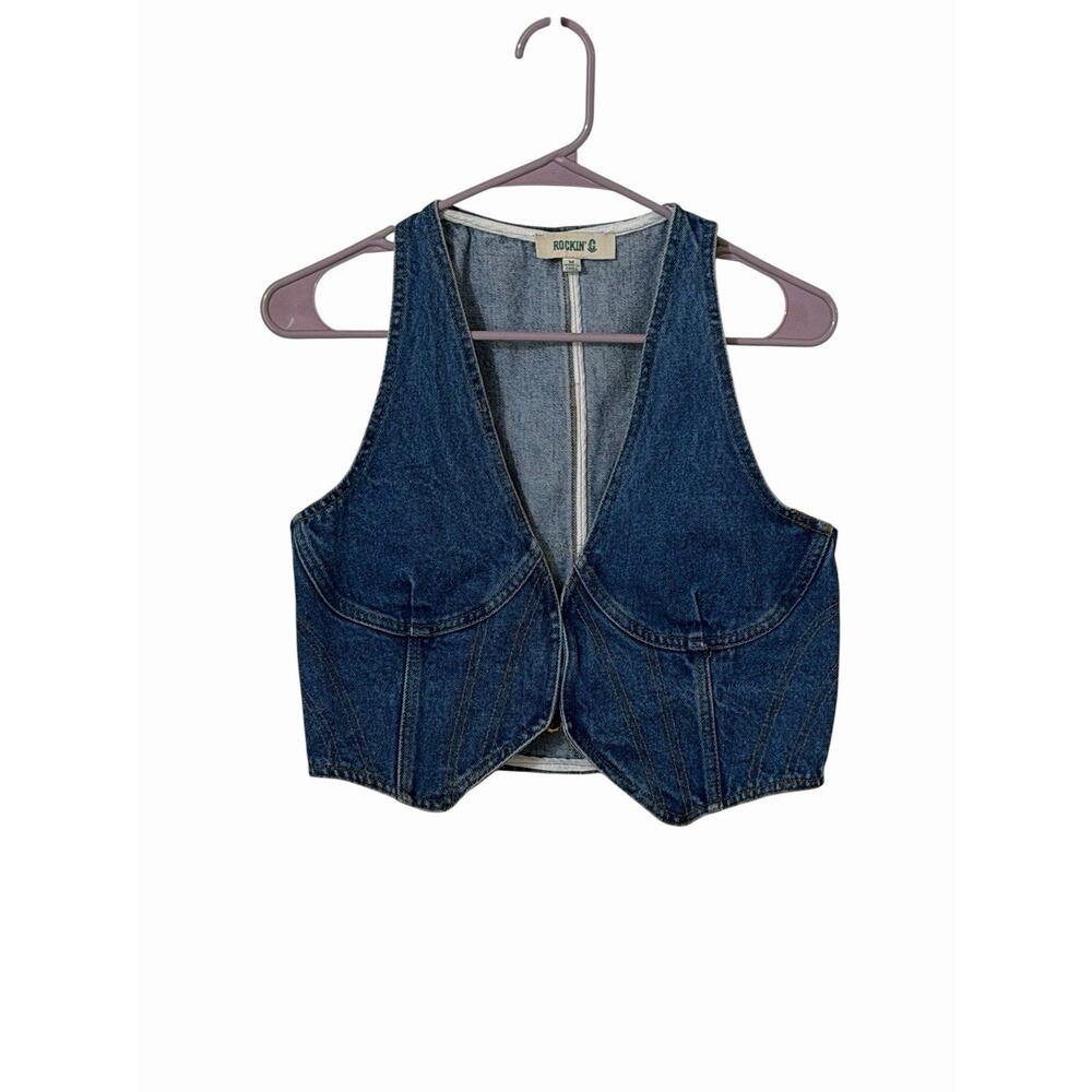 Rockin C Denim Corset Vest Western Y2K Fitted Crop Top Medium